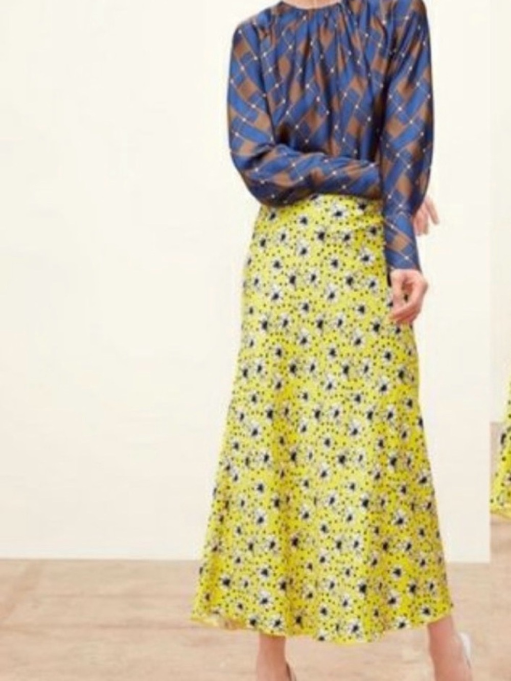 Yellow Zara  Floral Midi Skirt